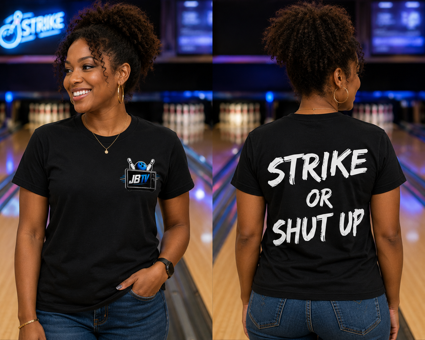 Just Bowl TV - Strike Or Shut Up Bowling T-Shirt | Funny Bowling Shirt | JBTV Original | Unisex Graphic Tee