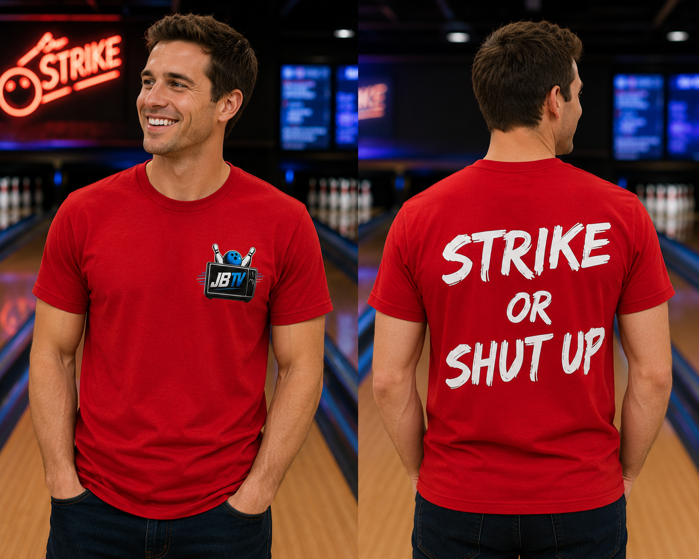 Just Bowl TV - Strike Or Shut Up Bowling T-Shirt | Funny Bowling Shirt | JBTV Original | Unisex Graphic Tee