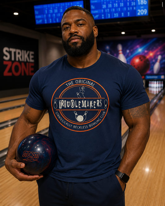 TROUBLEMAKER$: Strategically Reckless Bowling Club Shirt | Funny Bowling League Tee | Premium Bowling Apparel